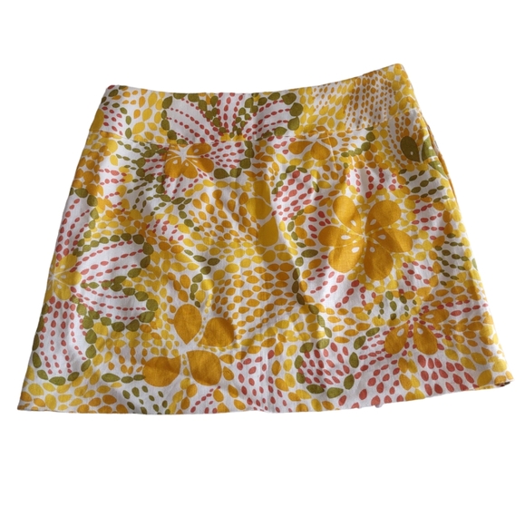 J. Crew Size 6 100% Linen Yellow Boho Print Mini Skirt With Pockets - Picture 2 of 15